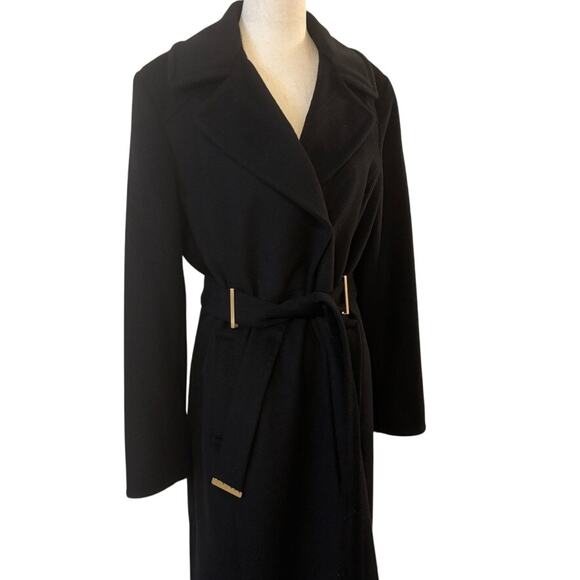 Ellen Tracy Wool Blend Wrap Coat Size 8 Black Belted Long Winter Jacket - Picture 3 of 12